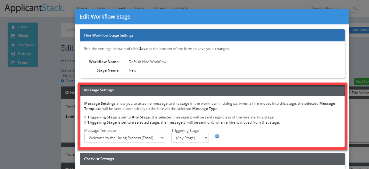 Configure Hire Workflow in ApplicantStack