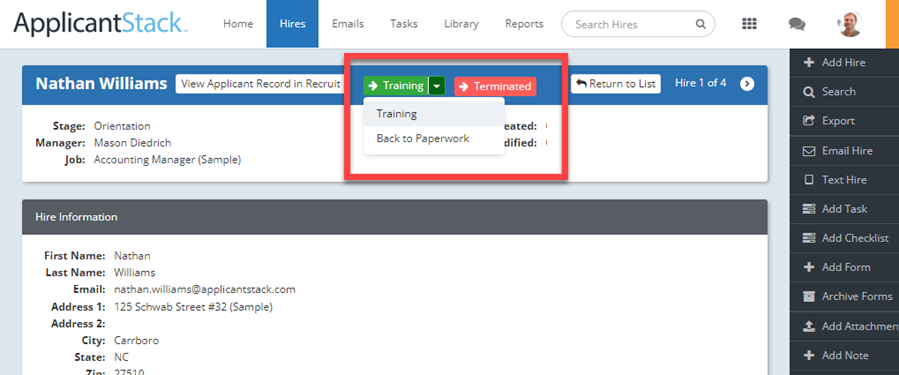 Configure Hire Workflow in ApplicantStack