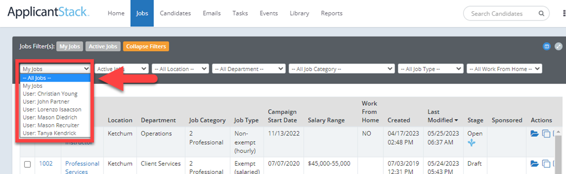Jobs Tab