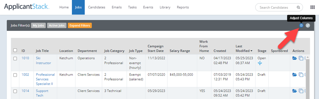 Jobs Tab