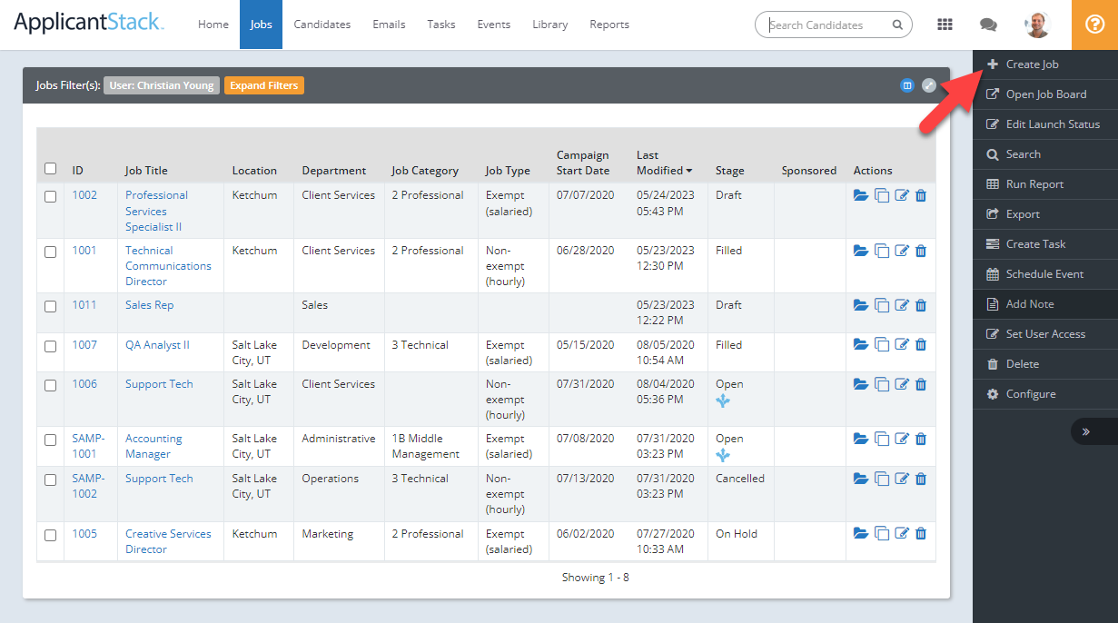 Jobs Tab